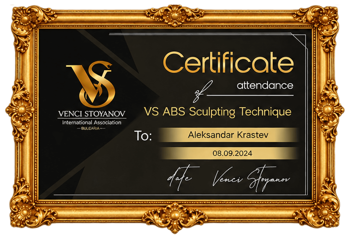 Сертификат на Александър Кръстев: VS ABS Sculpting Technique